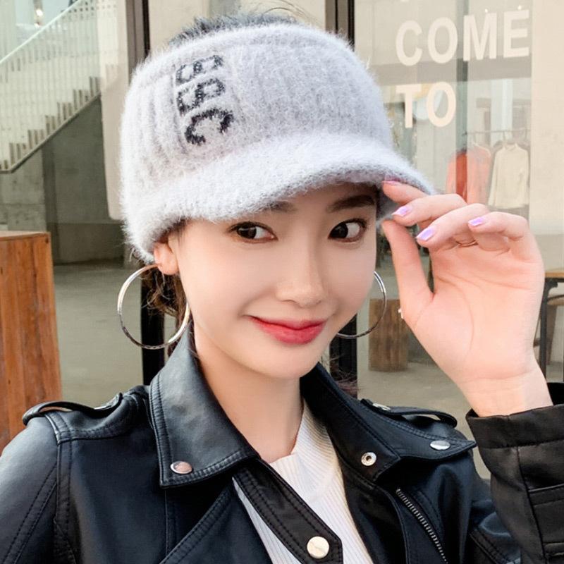Tide Knitted Empty Top Hat Ladies Outdoor Duck Tongue Cycling Alphabet Wool Hat Rabbit Hair Blended Thermal Hat Winter