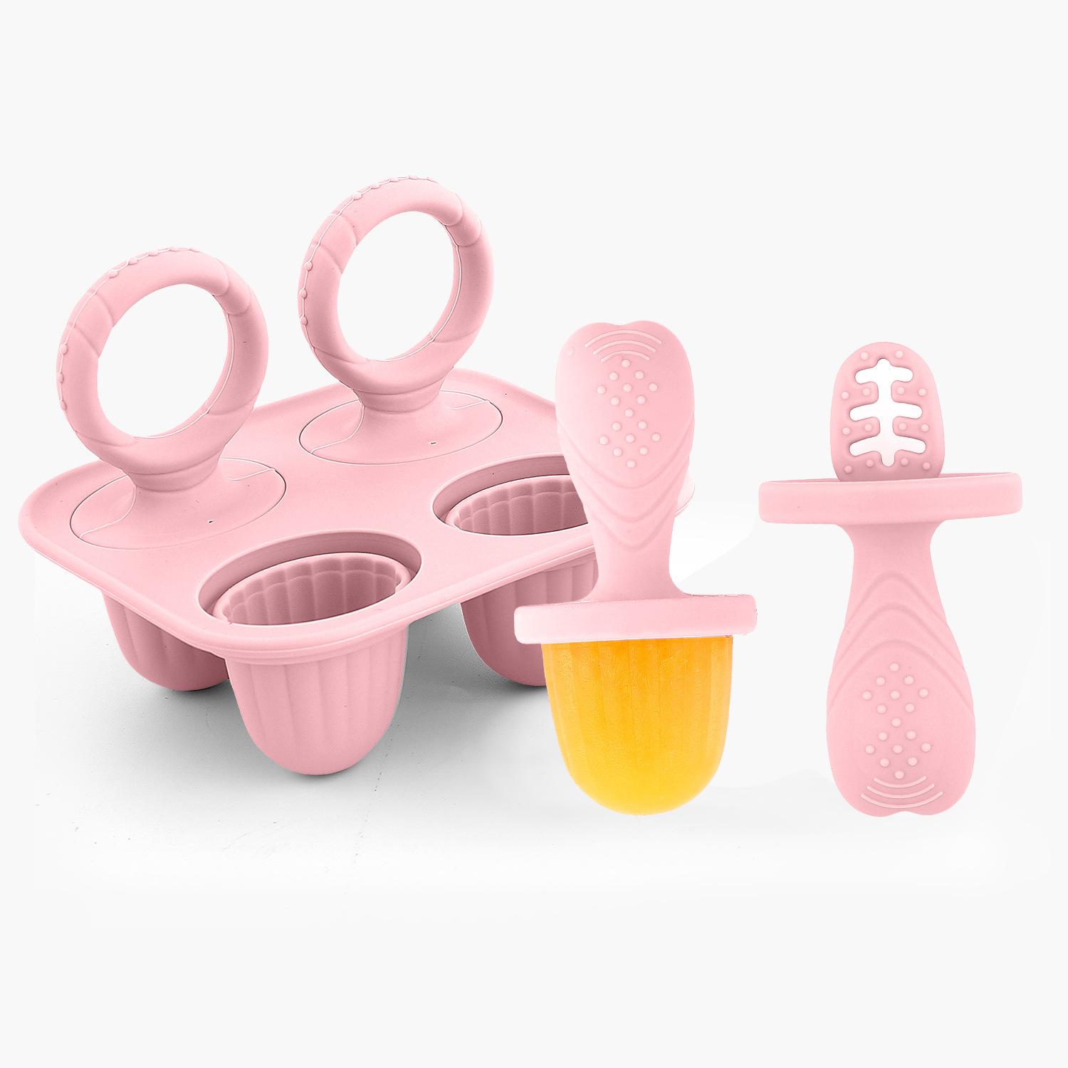 Silicone Popsicle Mold 4 Holes Baby Teething Teether Popsicle Ice Cream Mold Popsicle Ice Baby Food Storage Container