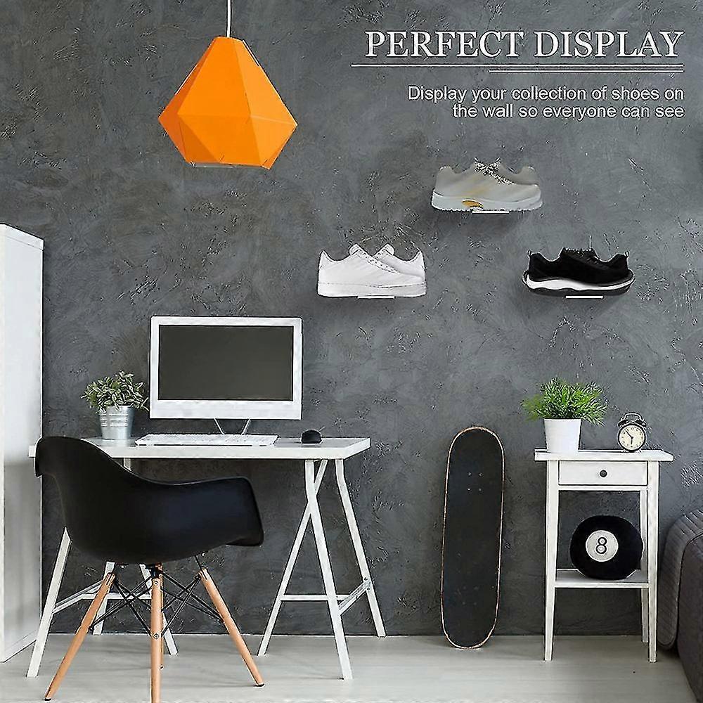 6 Pack Floating Shoe Shelves,white Acrylic Wall Mounted Shoe Display Shelves,for Display Collectibl