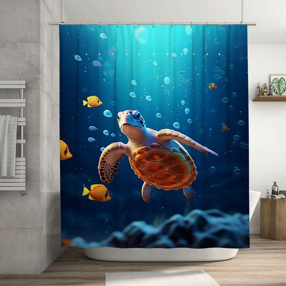 3D Ocean Turtle Fish Bath Shower Curtain Waterproof Decoration Home Decor 180X240Cm