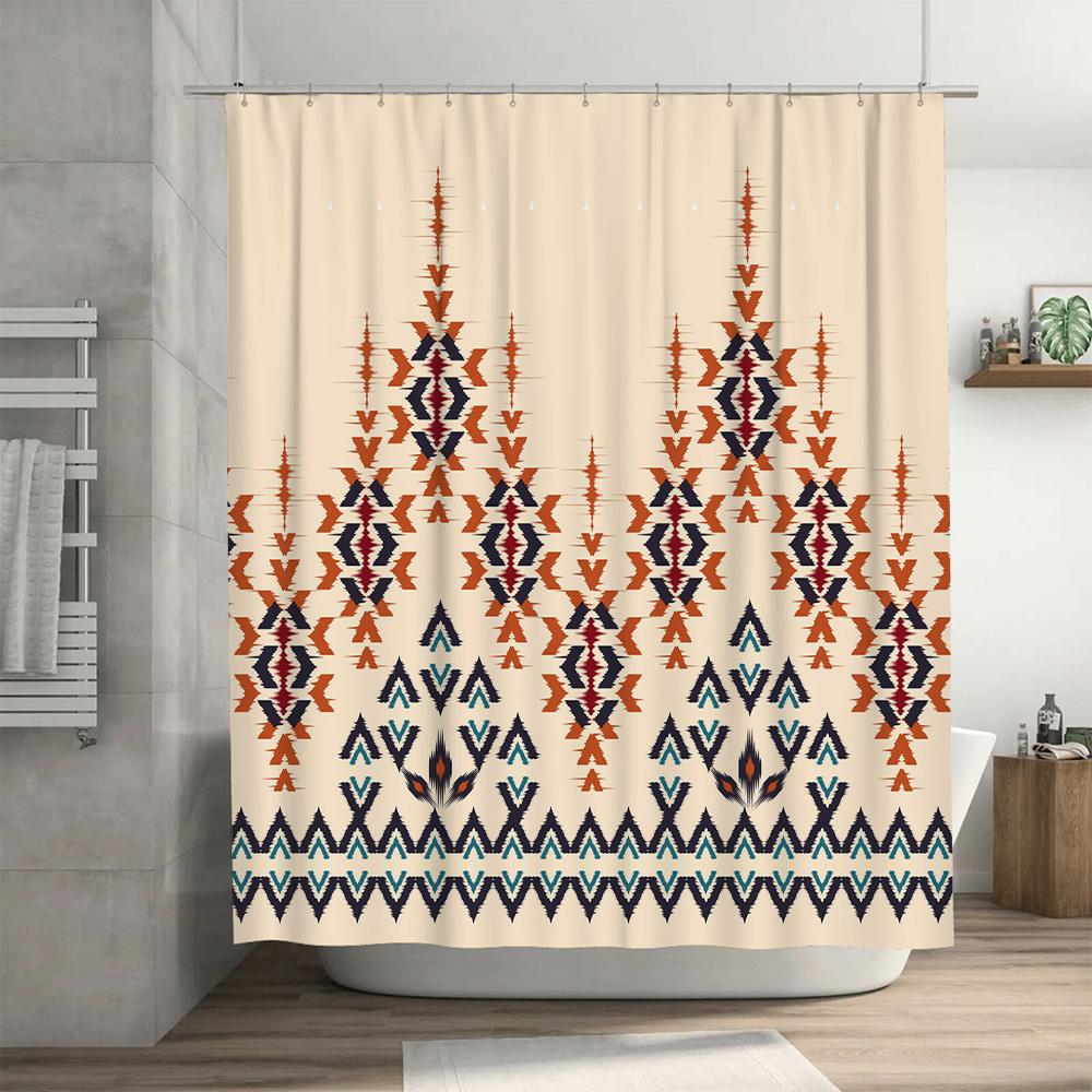 Modern Boho Geometric Pattern Shower Curtain For Bathroom Decor Orange Red Black Blue White Washable Waterproof Fabric (180X240C