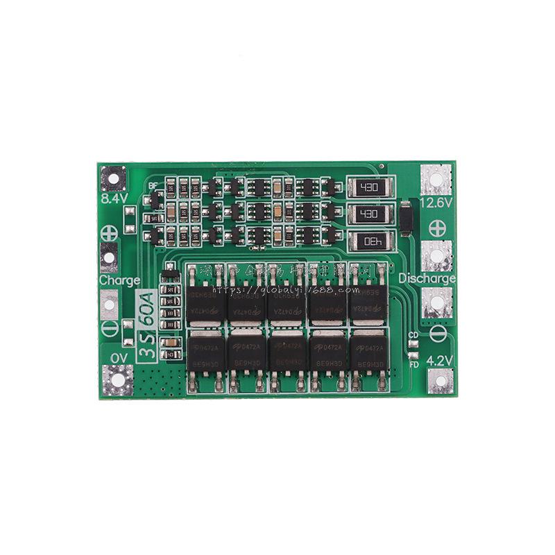 3-String 11.1V/12.6V 18650 Lithium Battery Protection Board with 60A Balanced Current Slot