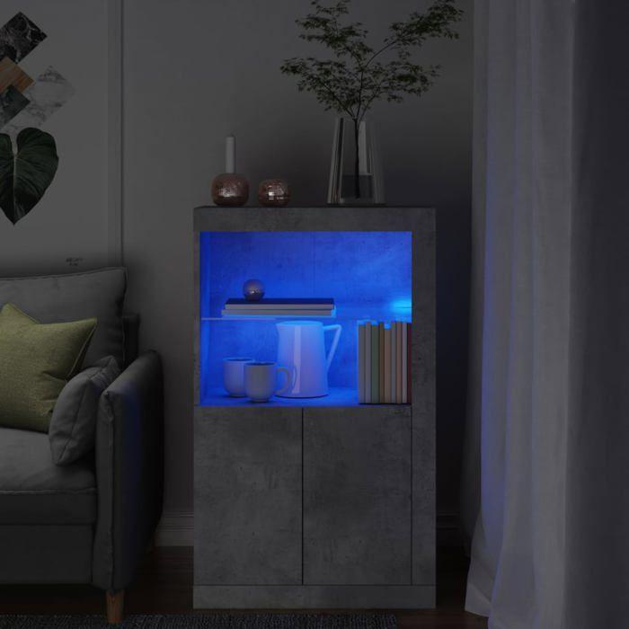 VidaXL Armoire Latérale avec Lumières LED, Meuble de Rangement avec Étagère en Verre, Buffet de Salon Intérieur, Moderne, 836626