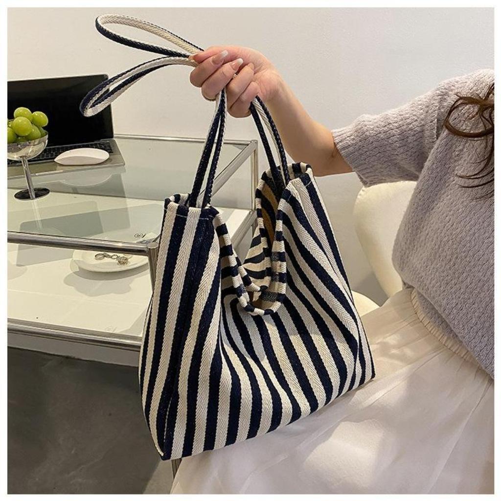 Handbag, Simple and Fresh Striped Bag, Shoulder Bag, Casual and Fashionable Large Capacity Shopping Bag