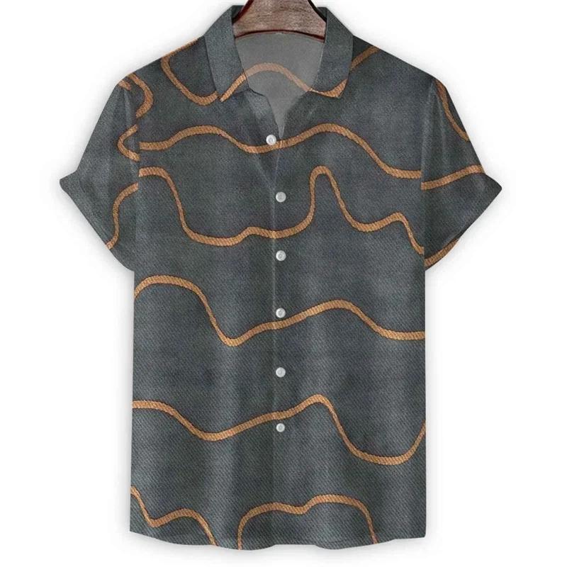 

Geometric 3d Print Stripes Hawaiian Shirt for Men Summer Lapel Button Shirts Tops Street Short Sleeve Tees Cool Loose Blouse 5XL