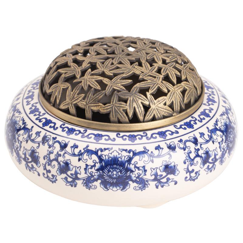 Niebiesko-biały ceramiczny kadzielniczka w stylu zen do domu Elegancki ceramiczny kadzielniczka na biurko do biura Medytacja Estetyczny prezent