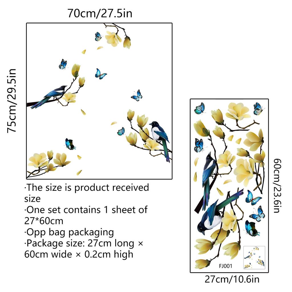 Tree Branches, Flowers and Birds, Electrostatic Glass Stickers, Wall Stickers, Living Room Creative Decoration Stickers, Wall Stickers, Self-adhesive