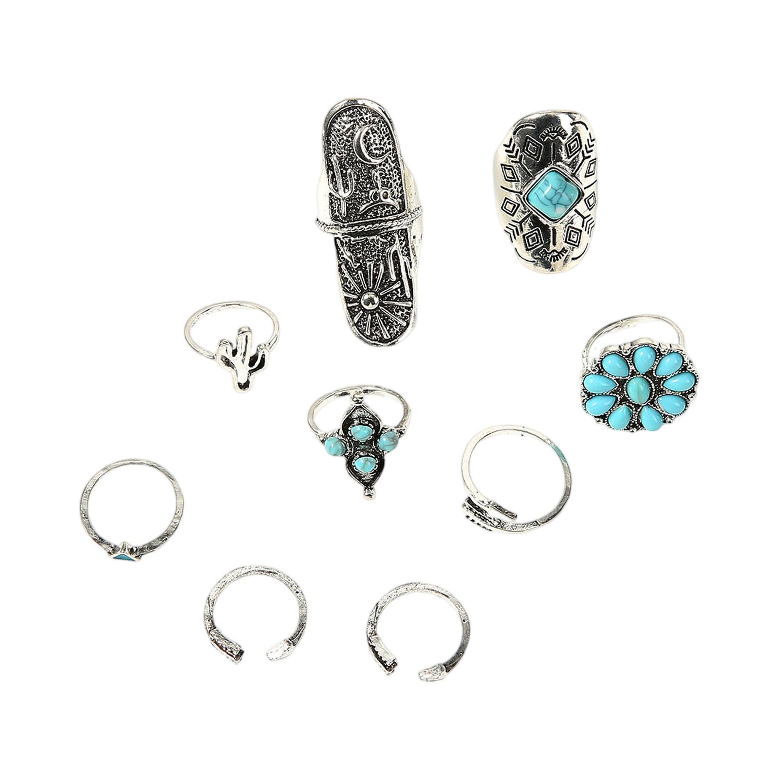 

Fashion Women s 9 Piece Ring Set Ladies Ring Metal Ring Glossy Ring Metal Ring Holiday Gift One Size серебряный