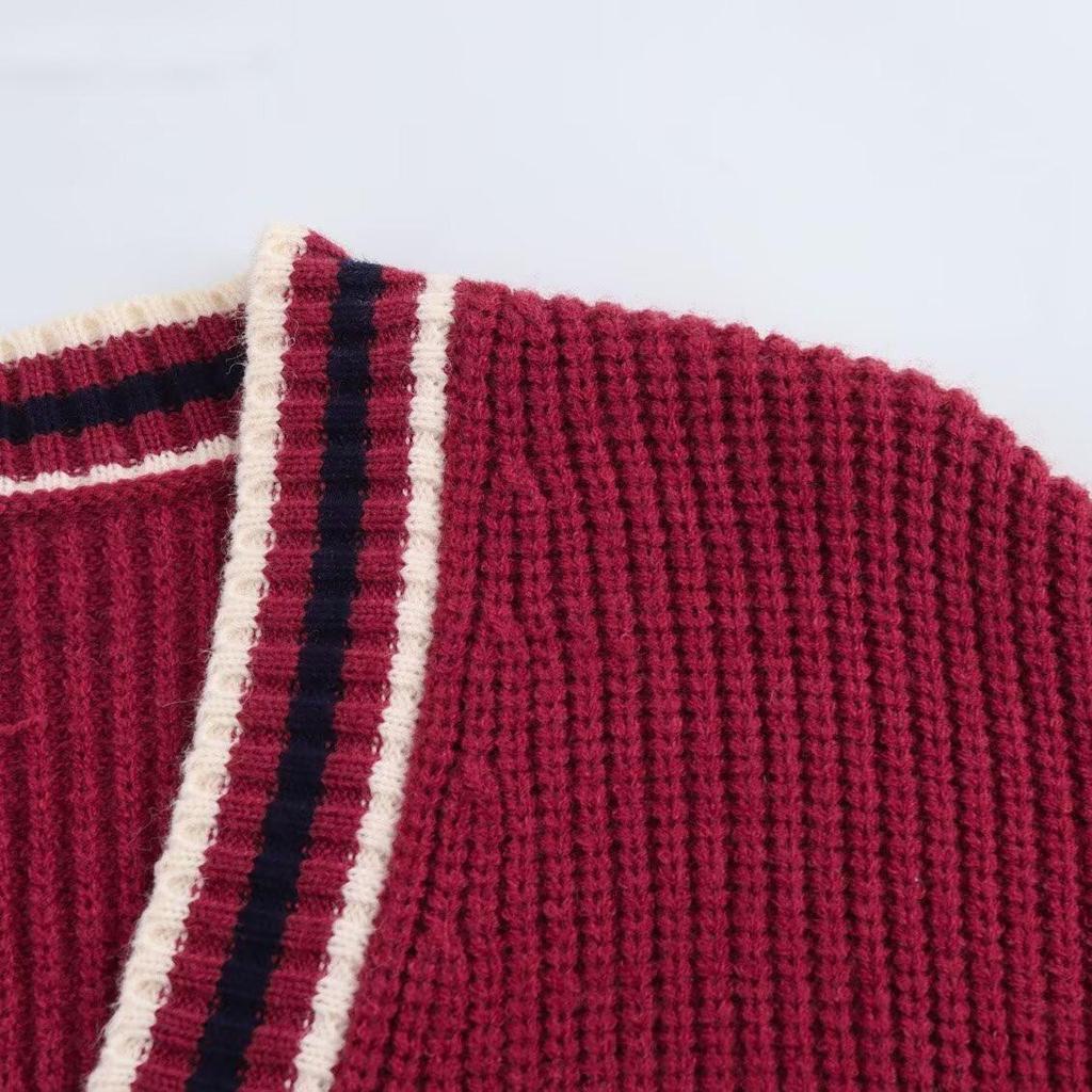 Spring 2025 Women's V-Neck Long-Sleeved Knit Sweater Coat