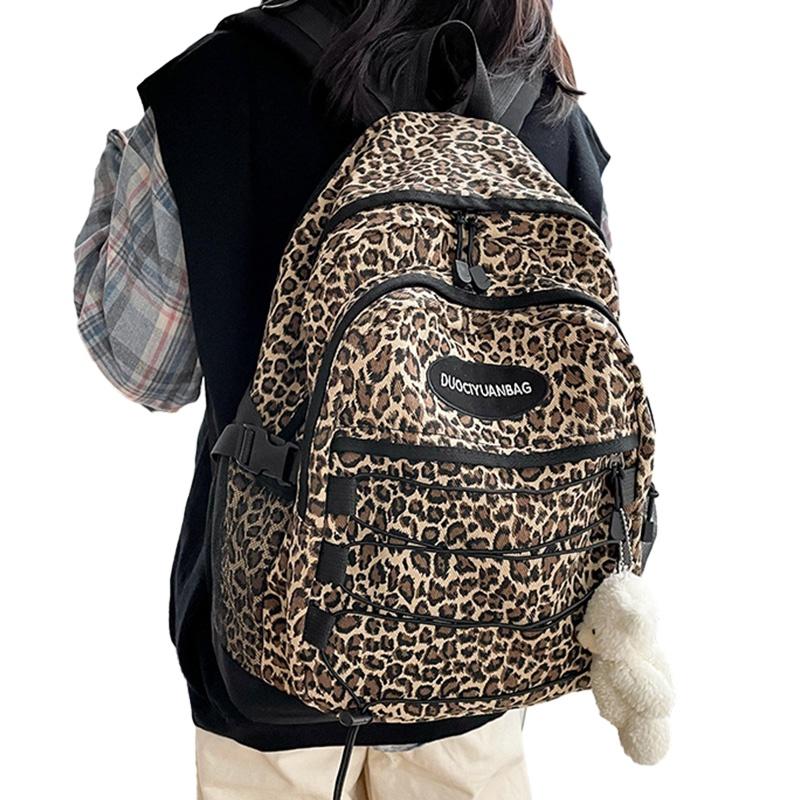 Original Japanese Harajuku Style Retro Leopard Print Student Backpack Korean Version Ulzzang Versatile Large Capacity
