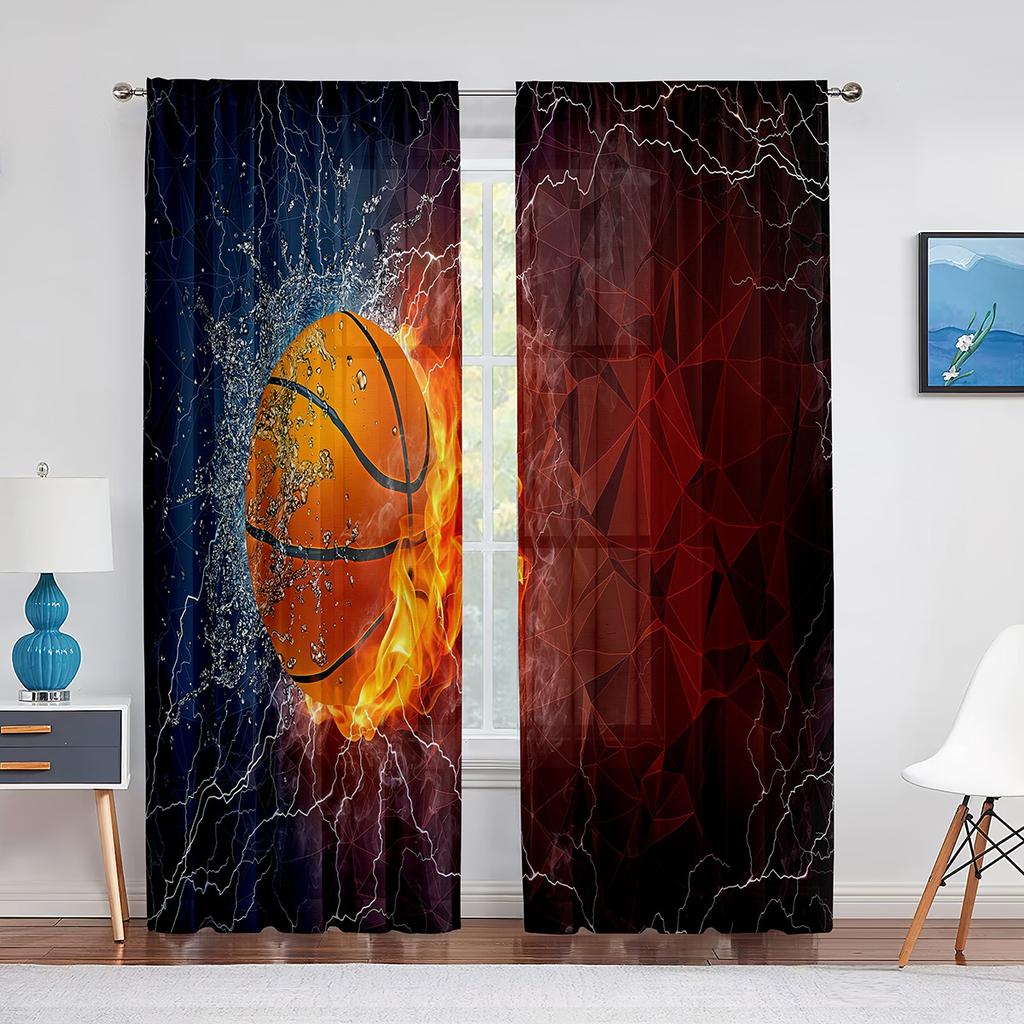 Basketball Sport Thema Transparenter Voile Vorhang für Teenager Jungen Männer Schlafzimmer Wohnzimmer Dekoration Moderner Chiffon Tüll Fenstervorhang