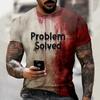 Halloween Problem Solved Bloody Graphic Men's T-Shirt For Men Clothing Short Sleeve Crew Neck Men Tops Horrible Tee Shirt Top