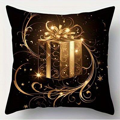 Home Decor Christmas Golden Decorative Pattern Pillow Covers Pattern Cushion Cover Suitable For Sofa Bedroom Car Pillow Cover