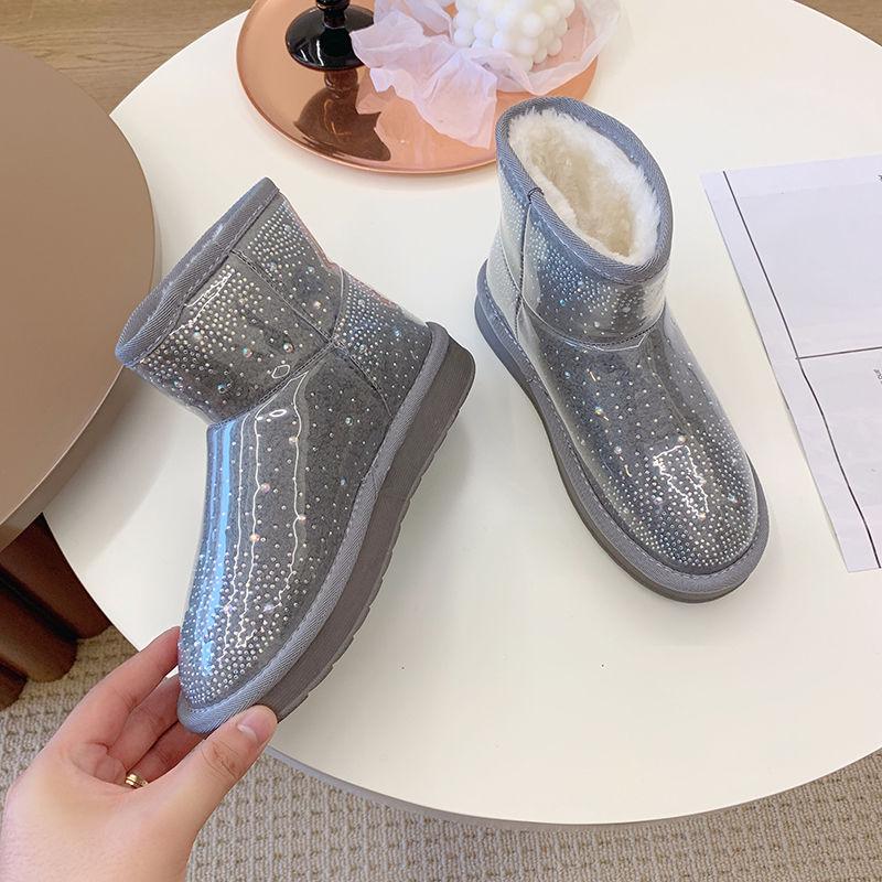 Botines de felpa impermeables con pedrería de moda, botas de nieve de plataforma de invierno para mujer, góticas, cálidas, para trabajo, antideslizantes, chic y elegantes, zapatos Y2k para mujer