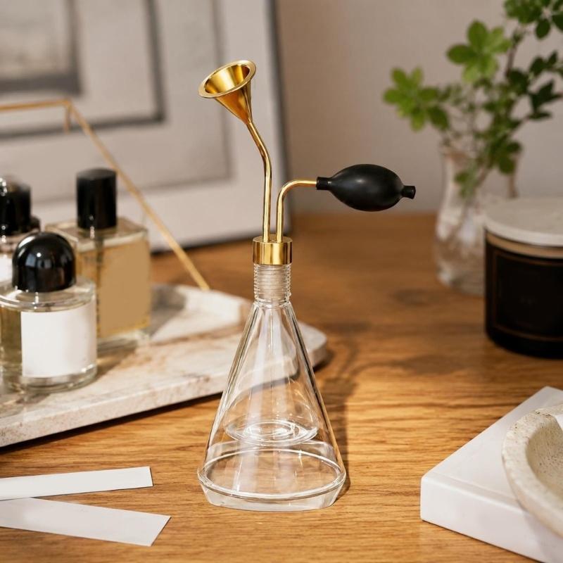 Glas-Duftprobe-Fläschchen mit handbetriebenem Balg und klarem konischem Körper für die Bewertung von Kaffee, Tee und Parfüm