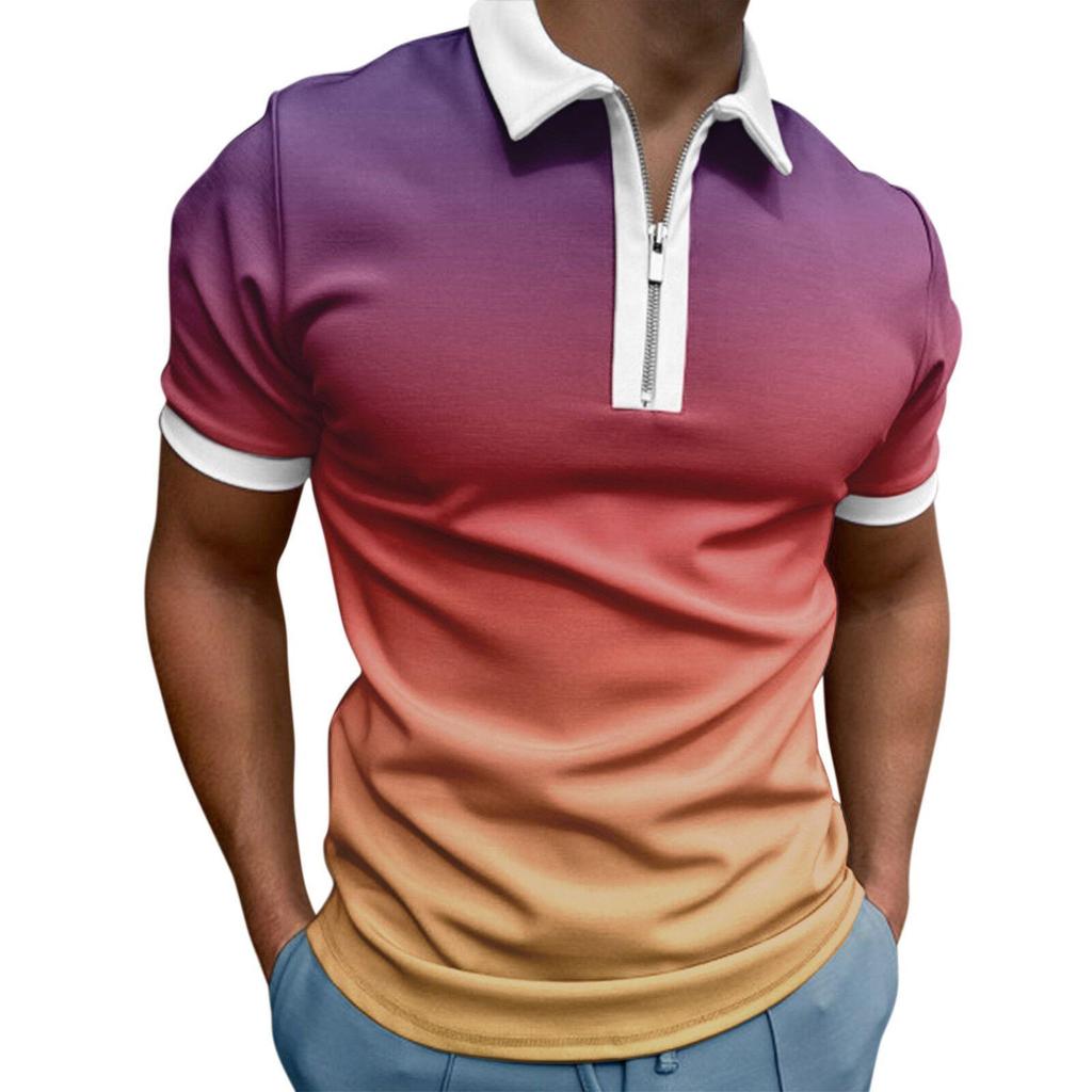 Polo de negocios a rayas de color liso con estampado 3D para hombre