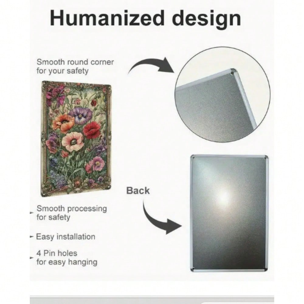 Vintage Floral Poppy Metal Sign, Art Nouveau Wall Art, Rustic Farmhouse Garden Home Decor Accen