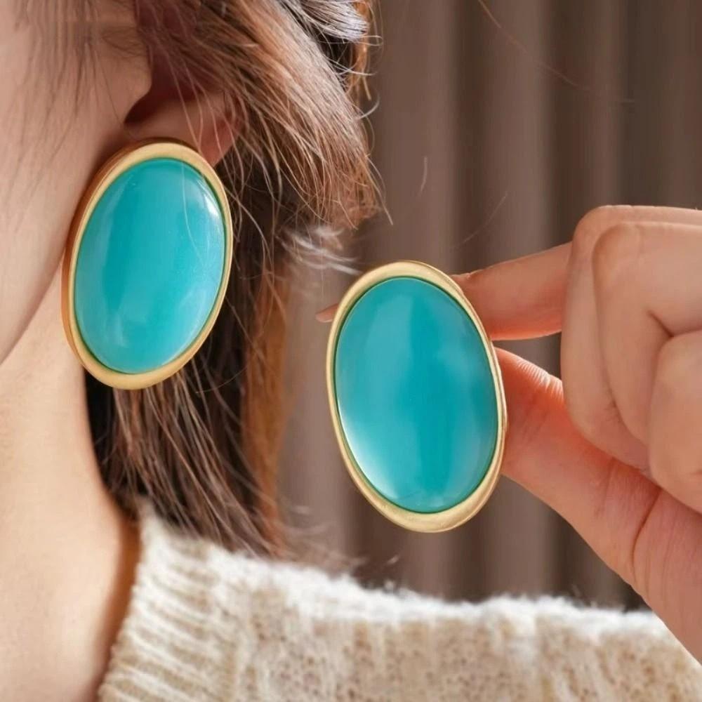 Exaggeration Retro Geometric Earrings Ellipse Design Stud Earrings Women Jewelry