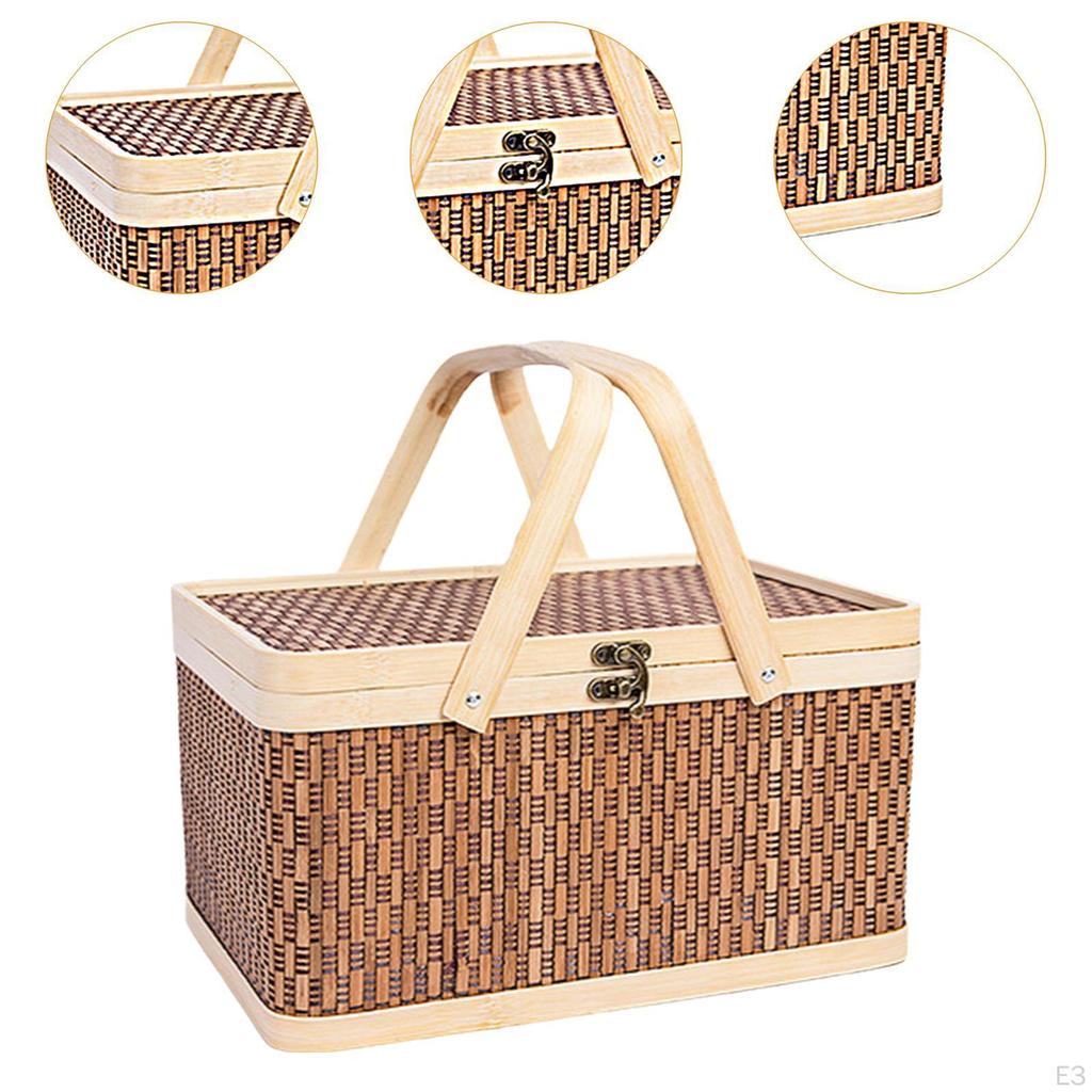 Bamboo Woven Basket Grocery Flower Hamper for Cake Bread Picnic