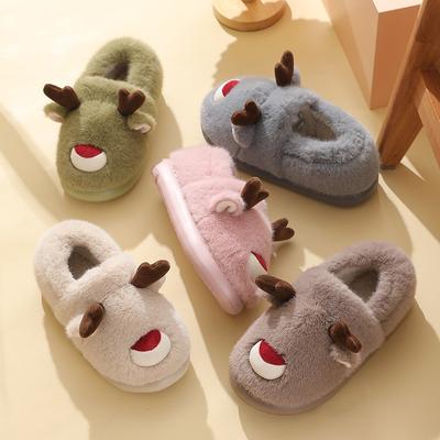Elk Cotton Shoes Autumn and Winter Home Indoor Non-slip Warm Cartoon Children's Parent-child Cotton Shoes Christmas Couple Bag and Cotton Shoes