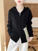 Women's 100% Wool Double Zipper Hooded Knit Cardigan with Raglan Sleeves