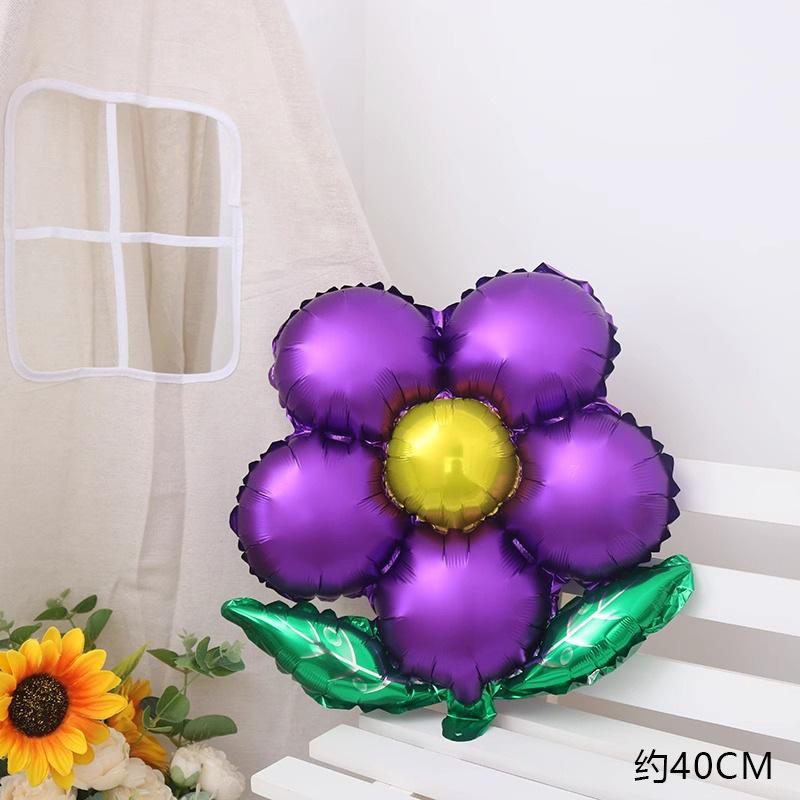Green Leaf Sun Flower Aluminum Film Balloon Children'S Birthday Party Arrangement Five Petals Aluminum Foil Balloon