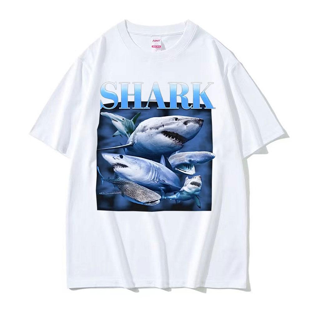 Funny Shark Vintage T-shirts Hammerhead Whale Great White Shark Animal Meme T Shirt Unisex Women Oversized 100% Cotton T-shirt Tops
