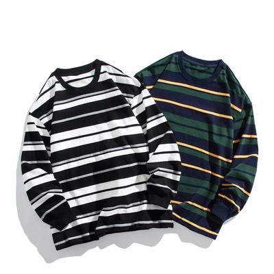 Frühling und Herbst neues Herren Koreanischer Stil Kontraststreifen Rundhals Langarm Sweatshirt trendiges schweres reines Baumwoll vielseitiges Oberteil