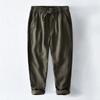 Summer Simple Style Men's Pants Beach Breathable Ramie Cotton Men Trousers Daily Casual Baggy Long Pants Solid Color Drawstring Elastic Waist