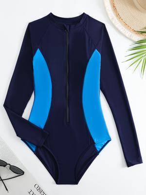 Women's Swimsuit Long Sleeve Surfing Suit Zipper Style Swimsuit One-piece Swimsuit  Printed  Bikini