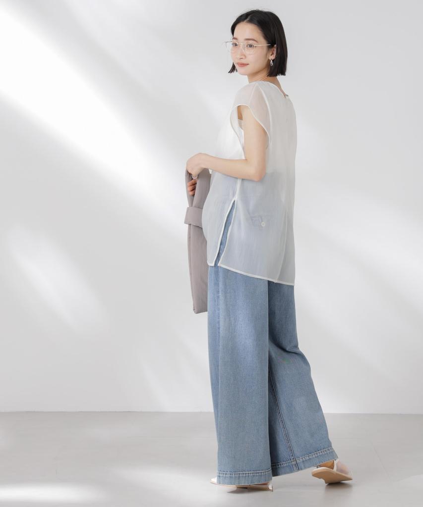 Nano Universe Sheer Layered Sleeveless Cutout F Women's Top, 037, Ivory, 673-5124330