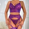 European and American New Fashion Lace Hollow Bra Perspective Four-piece Erotic Underwear Set