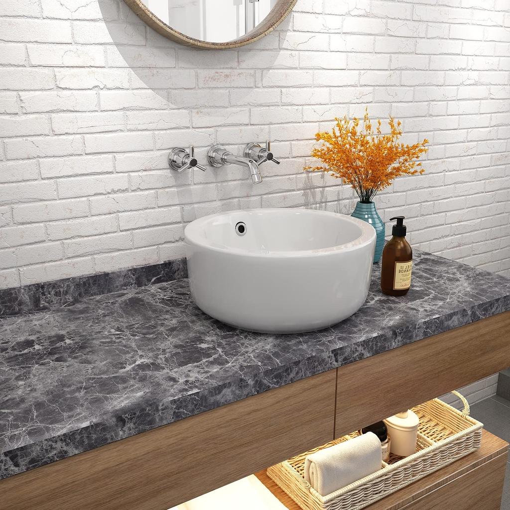 VEELIKE Marmor Tapetenaufkleber, Dick, Schwarz, Marmor-Look Tapete, Abziehbar, Schneidebogen, Innenraumfolie, Stein-Look, 40cm x 900cm, Einfache Anbringung