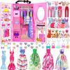 82PCS Doll Clothes and Accessories with Doll Closet for 11.5 Inch Doll - Fashion Design Doll Set Including Wedding Dress Fashion Dresses Outfits Tops