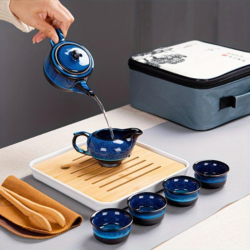 1 Set Servizio da Tè da Viaggio in Ceramica Include una Teiera e Tre Tazze Servizio da Tè Portatile per Campeggio All'aperto per Casa Ristorante Hotel Ufficio Accessori da Tè Affari
