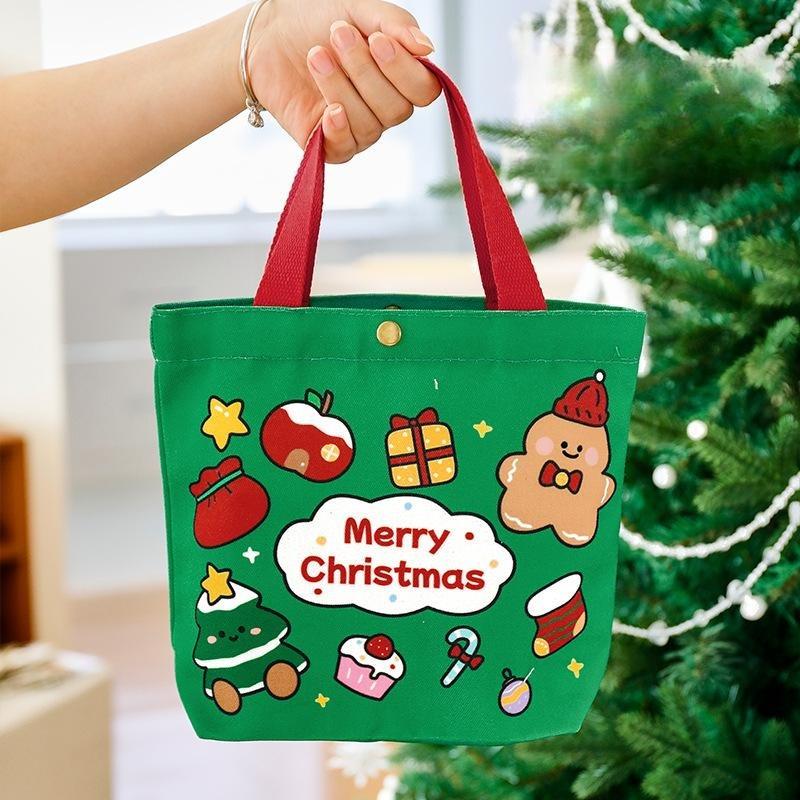 Christmas Eve Tote Cute Cartoon Santa Claus Bag Elk Tote Canvas Bag High-Quality New Year Handbag For Gift Wrapping Christmas