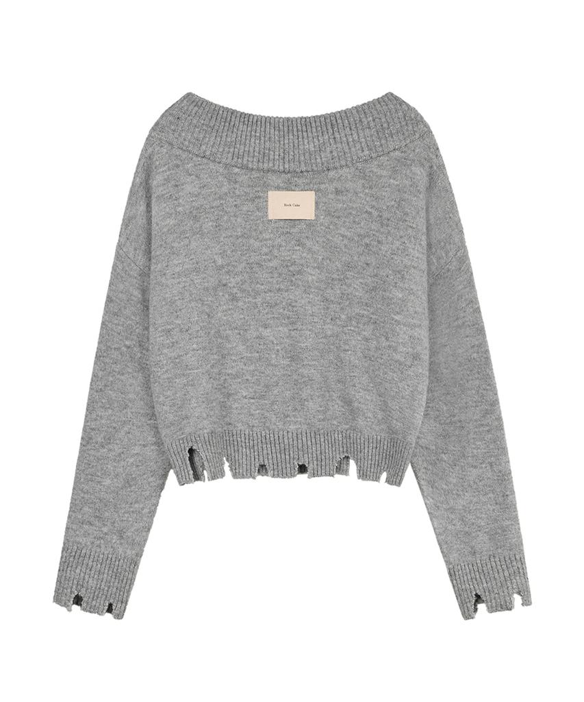 ROCKCAKE Off Shoulder Damaged Knit - Gray