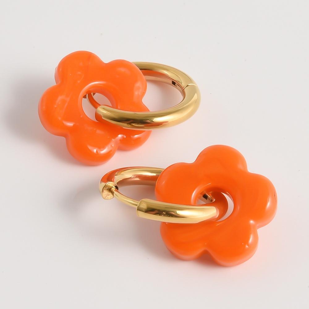 Bunte Blumen Glas Tropfen Anhänger Ohrringe Gold Farbe Kreis Ohrbügel Creolen Edelstahl Ohrringe Modeschmuck für Damen