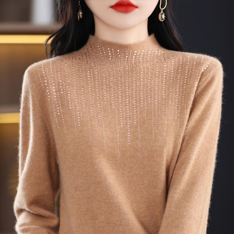 

Женский свитер с полуводолазкой и ромбами, кашемир Qinghe, 30% кашемира 70% шерсти, зимний вязаный свитер, осенний свитер, кашемировый свитер XXL