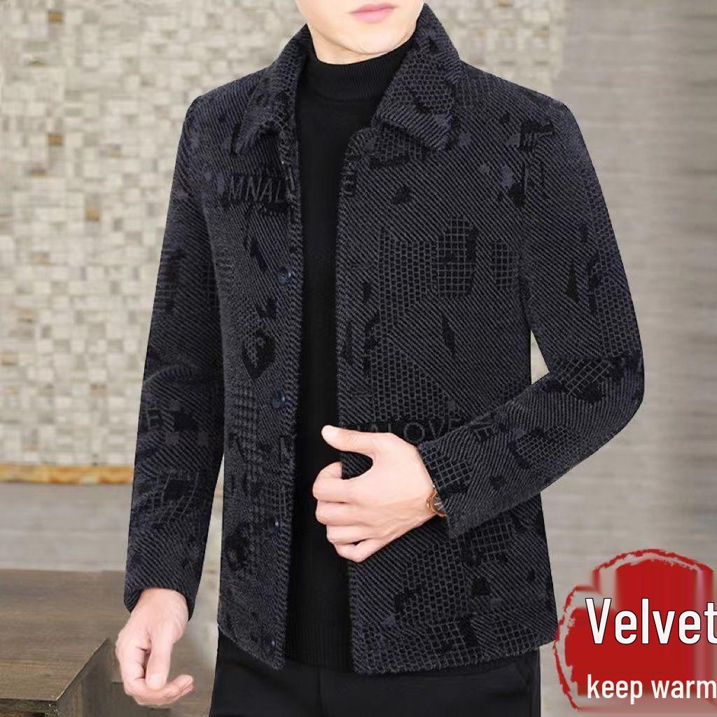 Men's Velvet-Lined Wool Jacket: Short, Thickened Winter Coat for Warmth and Style