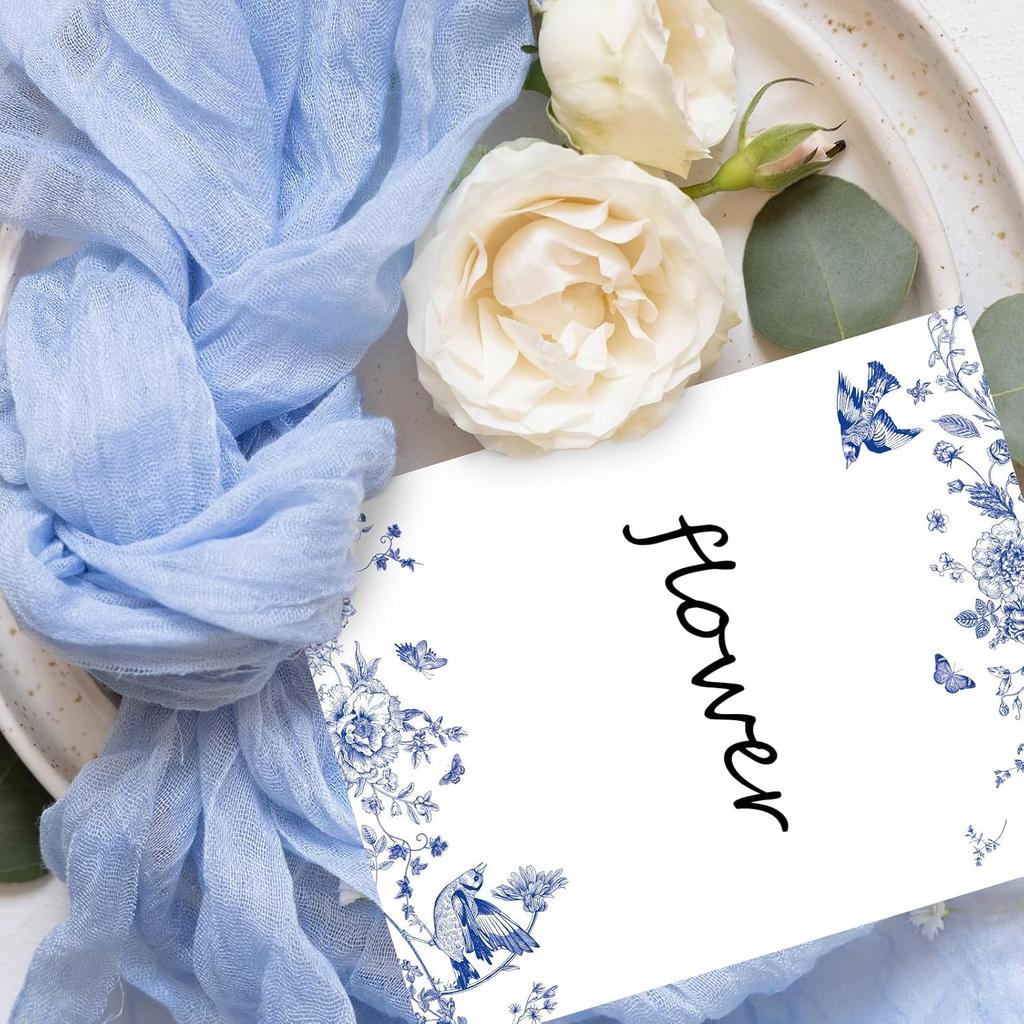 60 Sheets Blue Floral Stationery Letterhead Paper Chinoiserie Flower Bird Butterfly Writing Paper Single-Sided Greeting Paper for Invitations Office