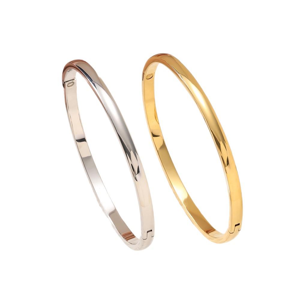 Minimalist 18K Gold-Plated Stainless Steel 4mm Polished Band Bracelet