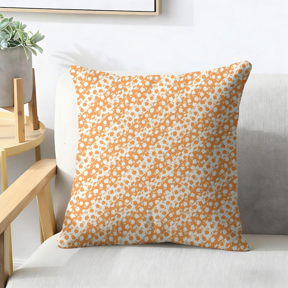 Orange Checkered Polka Dot Geometry Cushion Cover Natural Linen Organic Fabric Printing Breathable Perfect For Home Decor