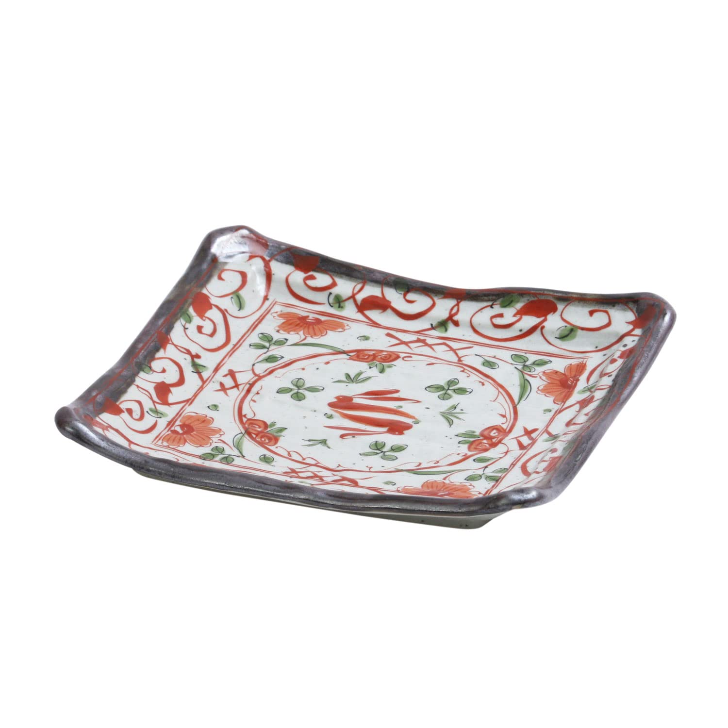 

BLOOM bloom Mino ware red flower picture square plate 14328