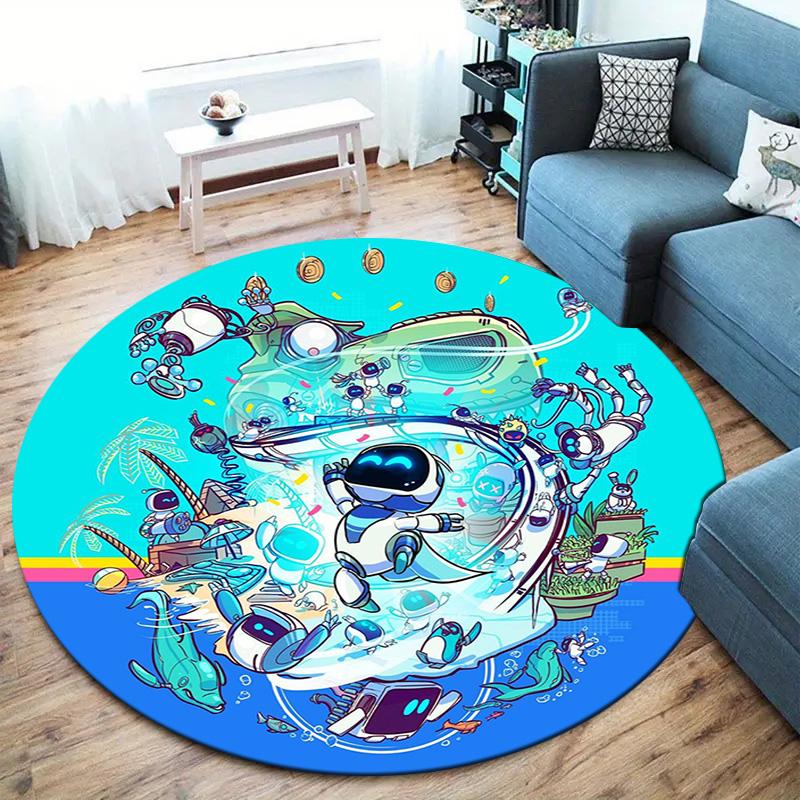 Tappeto Rotondo ASTRO BOT, Tappeto per Soggiorno Camera da Letto Divano Sala Giochi Decorazione, Tappetino Antiscivolo