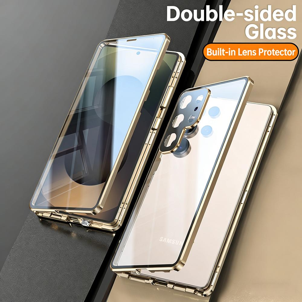 360 Full Lens Protection Metal Magnetic Double-sided Glass Case For Samsung Galaxy S26 S25 S24 S23 FE S22 Ultra Plus Snap Lock Phone Cover