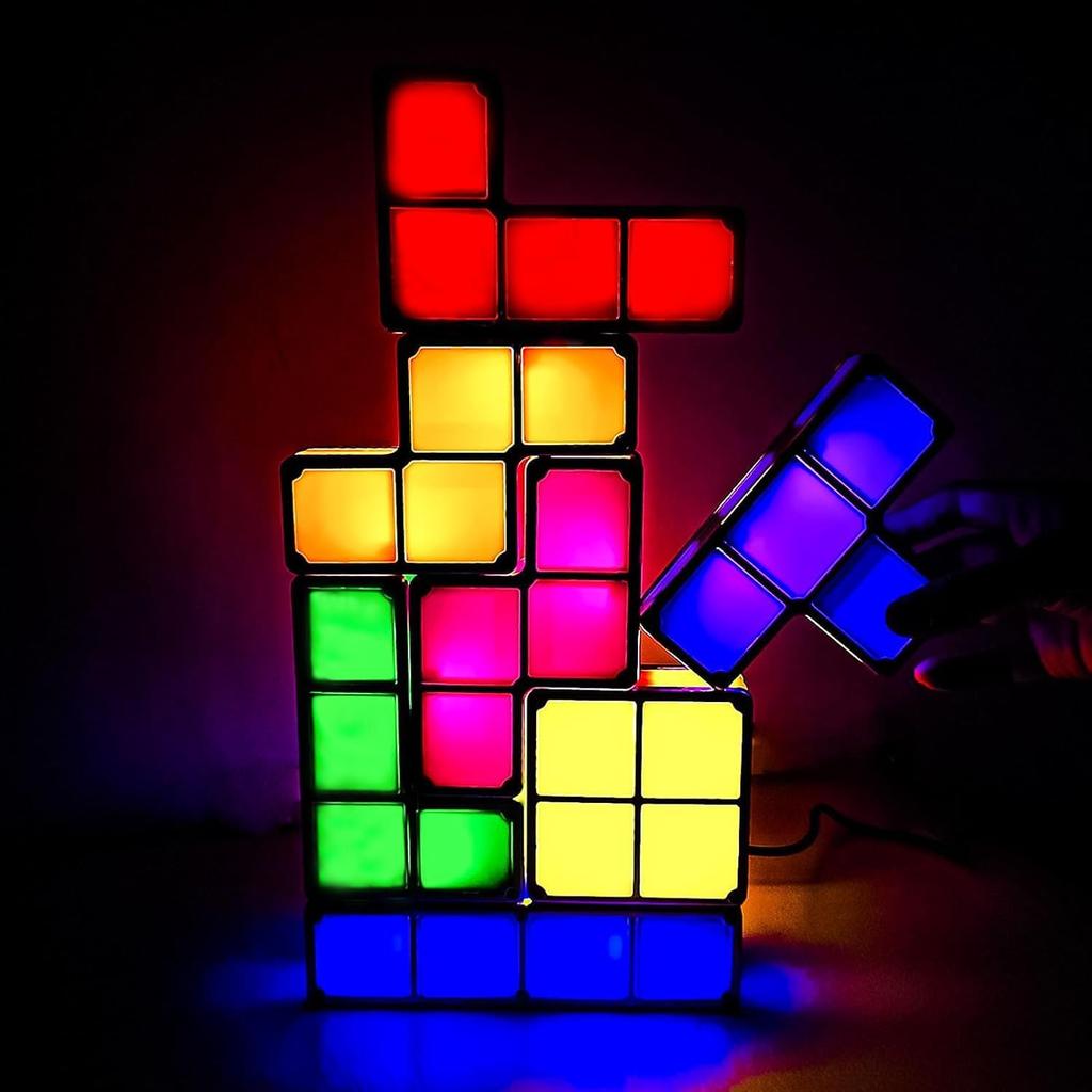 Night Light New Upgrades DIY Stackable LED 3D Puzzles Night Lamp Lights 7 Colors Night Lights Interlocking Induction Nightlights Novelty Tangram