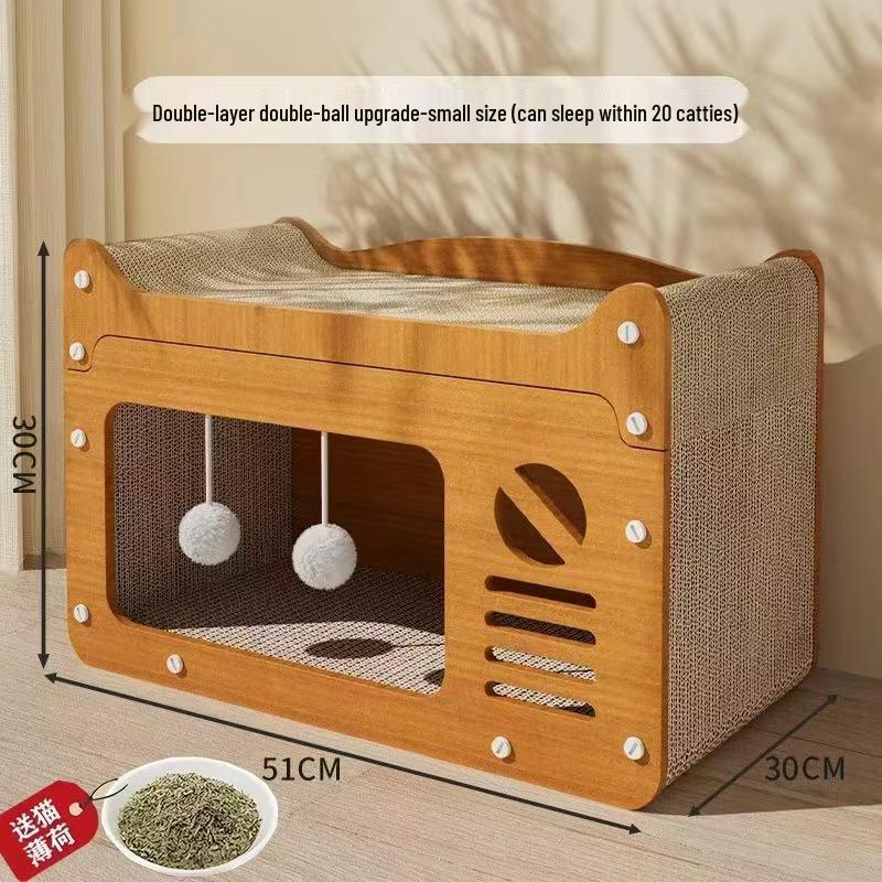 Durable Cat Bed & Scratching Post Combo: Year-Round, No-Shed, Scratch-Resistant Cat Toy & House