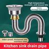Kitchen Sink Drain Pipe Stainless Steel 304, 40 Cm Length, Leak-Proof And Odor-Blocking, Easy Installation, For Home-Use
