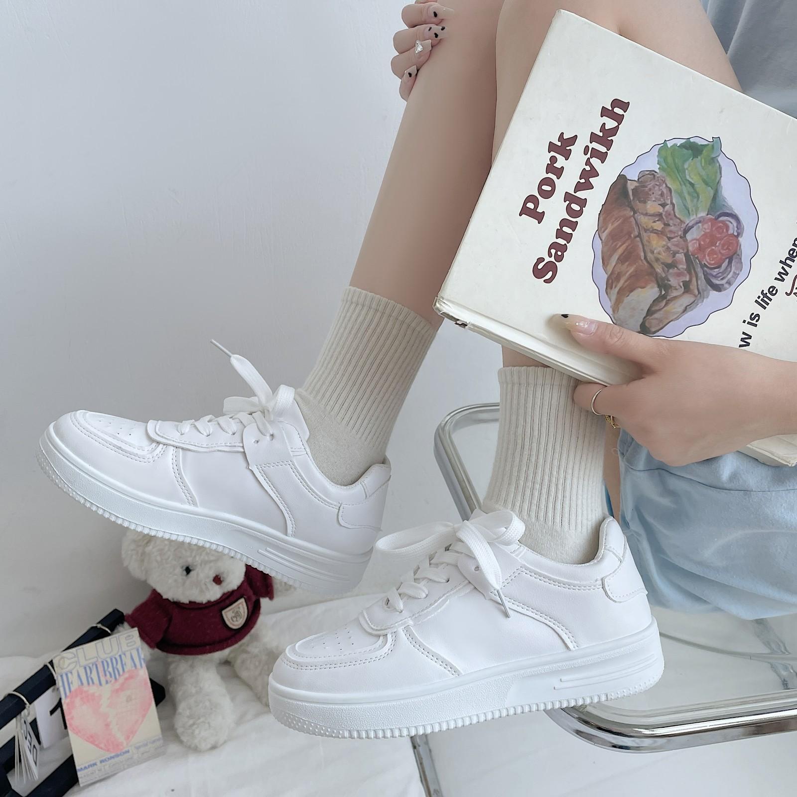 

Little white shoes children s spring and autumn 2025 Korean version of the new ins trendy leather surface platform sports and leisure board shoes wo 40